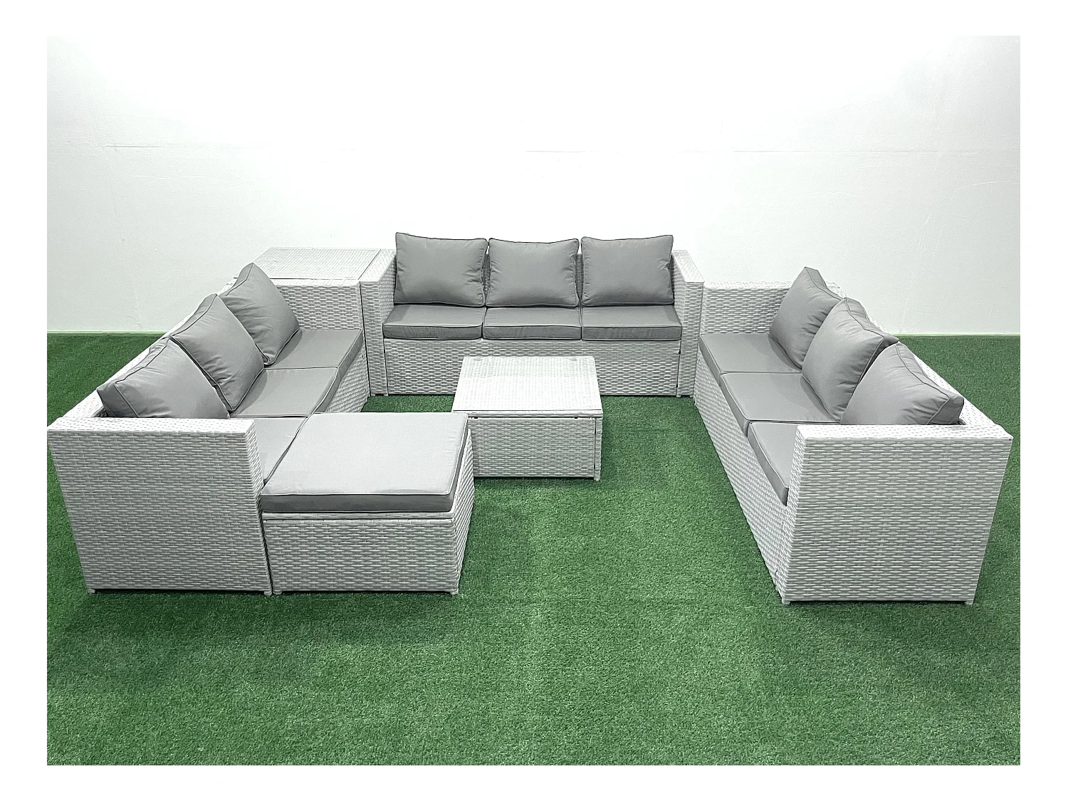 Ensemble de meubles de jardin en rotin 10 places avec Canapé Grand tabouret Table d'appoint Gris clair mixte