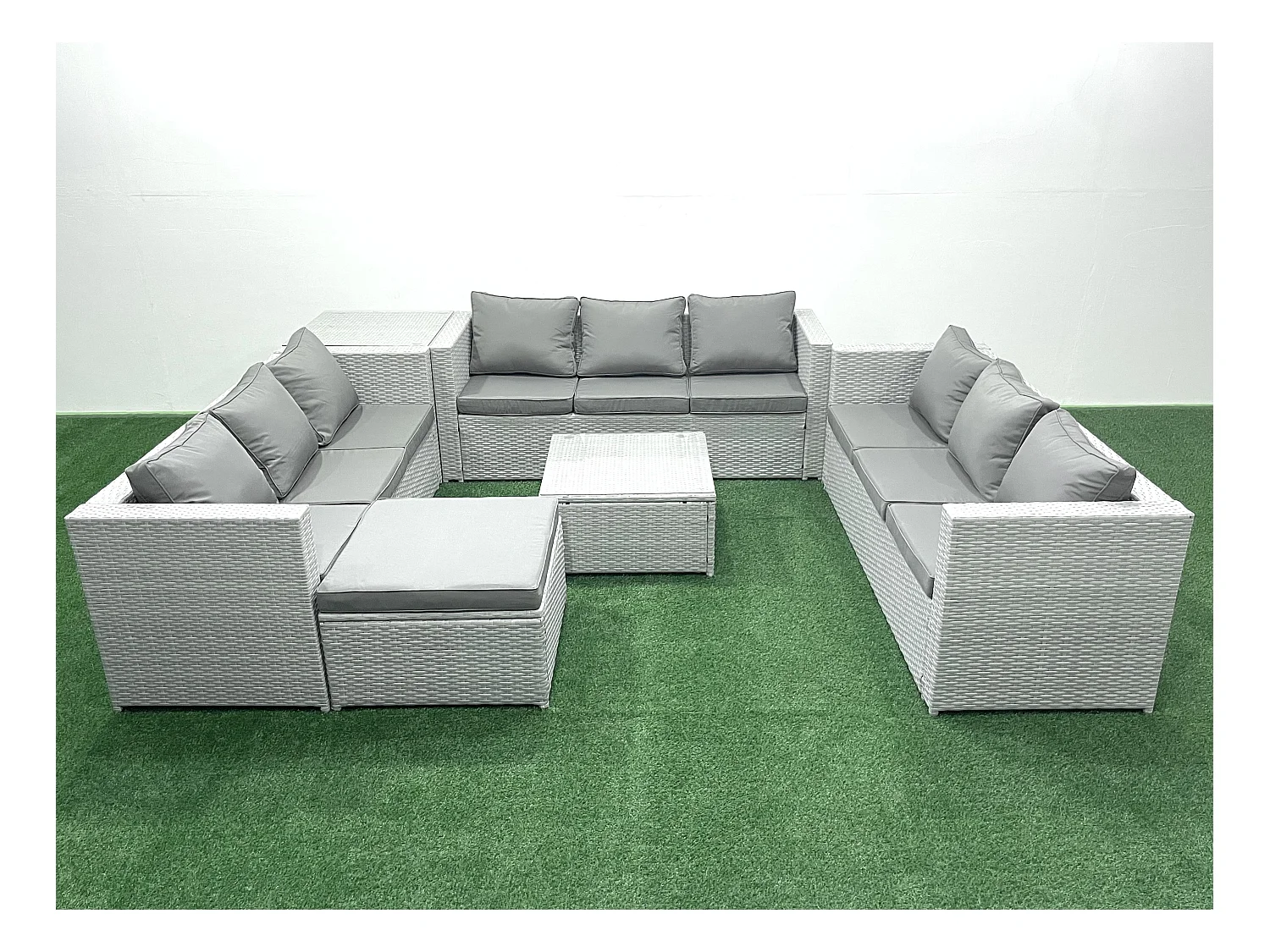 Ensemble de meubles de jardin en rotin 10 places avec Canapé Grand tabouret Table d'appoint Gris clair mixte