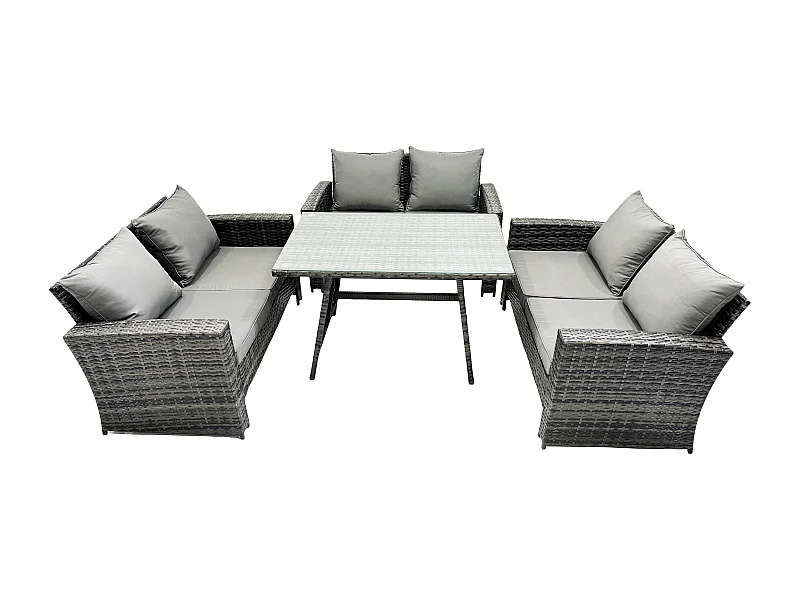6 places Ensemble de Meubles de Jardin avec Table à manger rectangulaire Canapé à deux places