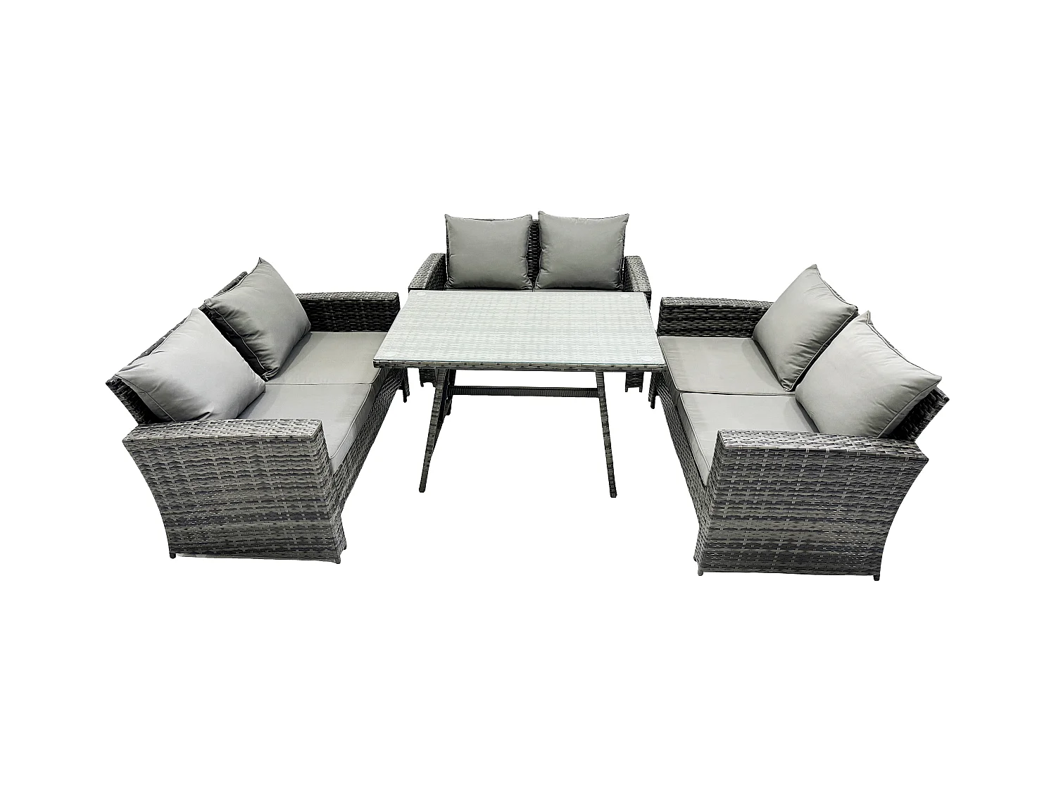 6 places Ensemble de Meubles de Jardin avec Table à manger rectangulaire Canapé à deux places