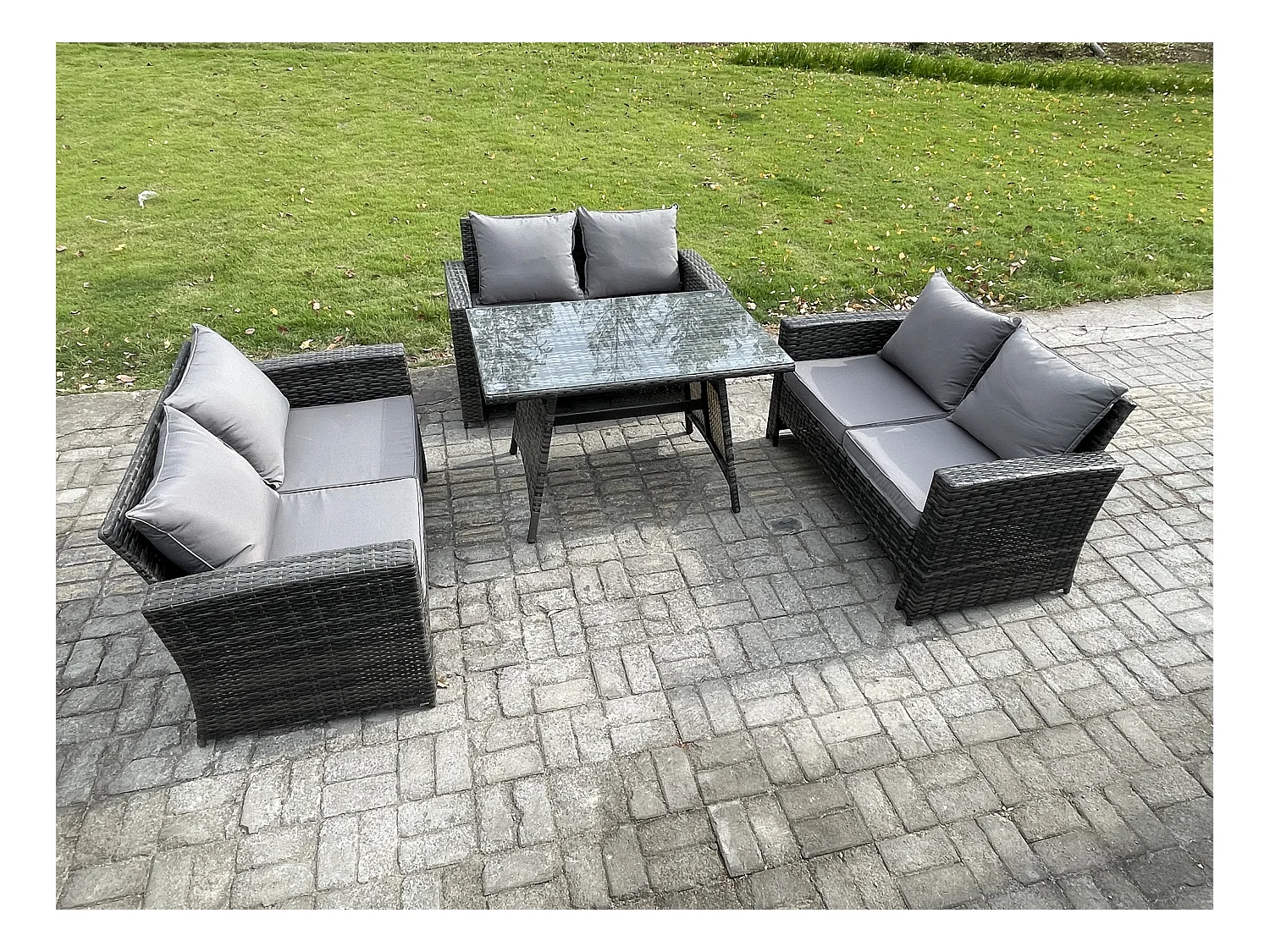 6 places Ensemble de Meubles de Jardin avec Table à manger rectangulaire Canapé à deux places