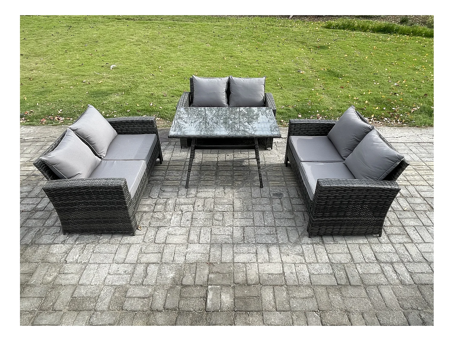 6 places Ensemble de Meubles de Jardin avec Table à manger rectangulaire Canapé à deux places