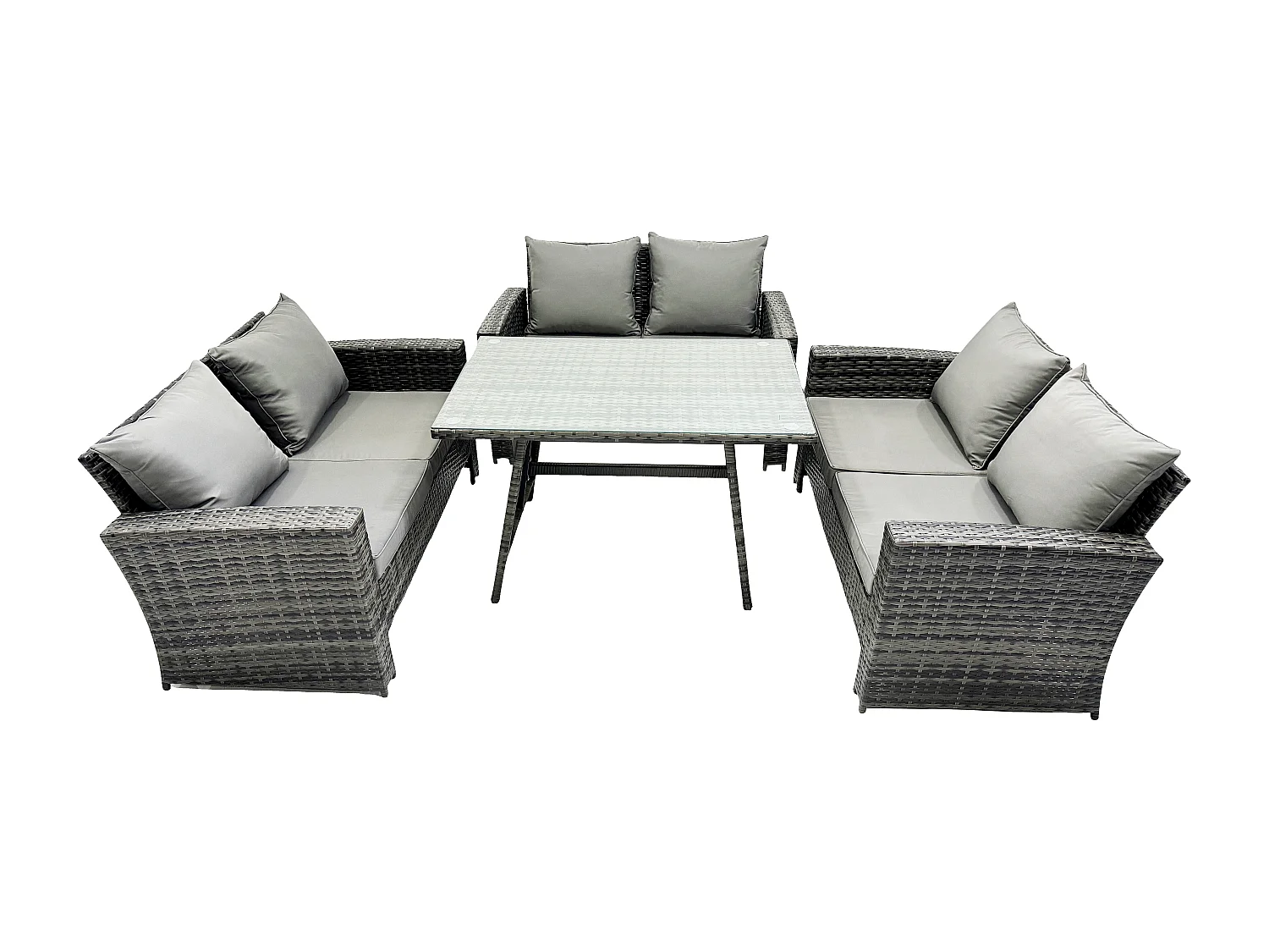 6 places Ensemble de Meubles de Jardin avec Table à manger rectangulaire Canapé à deux places