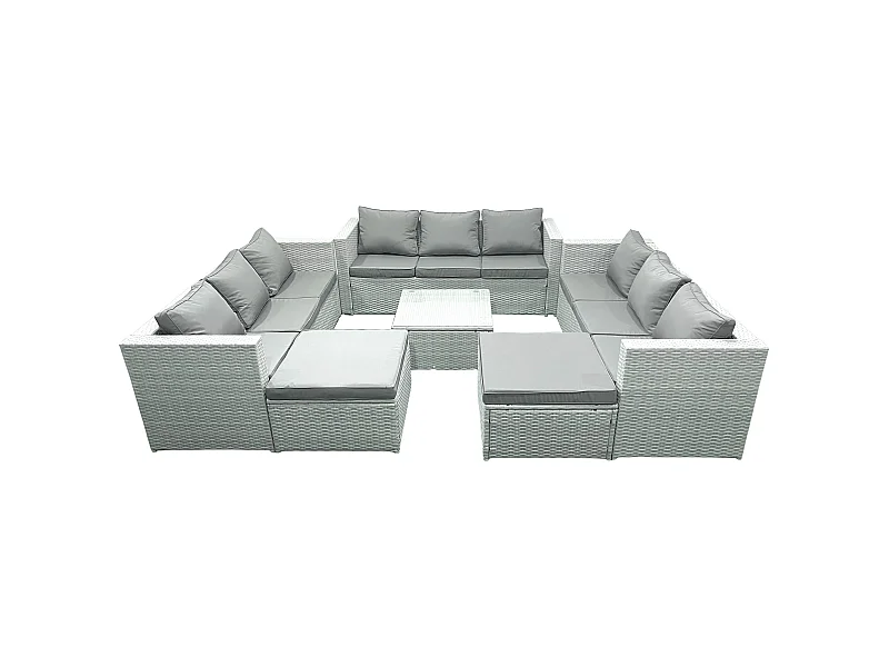 Ensemble de meubles de jardin en rotin 11 places avec Canapé 2 Grand tabourets Gris clair mixte