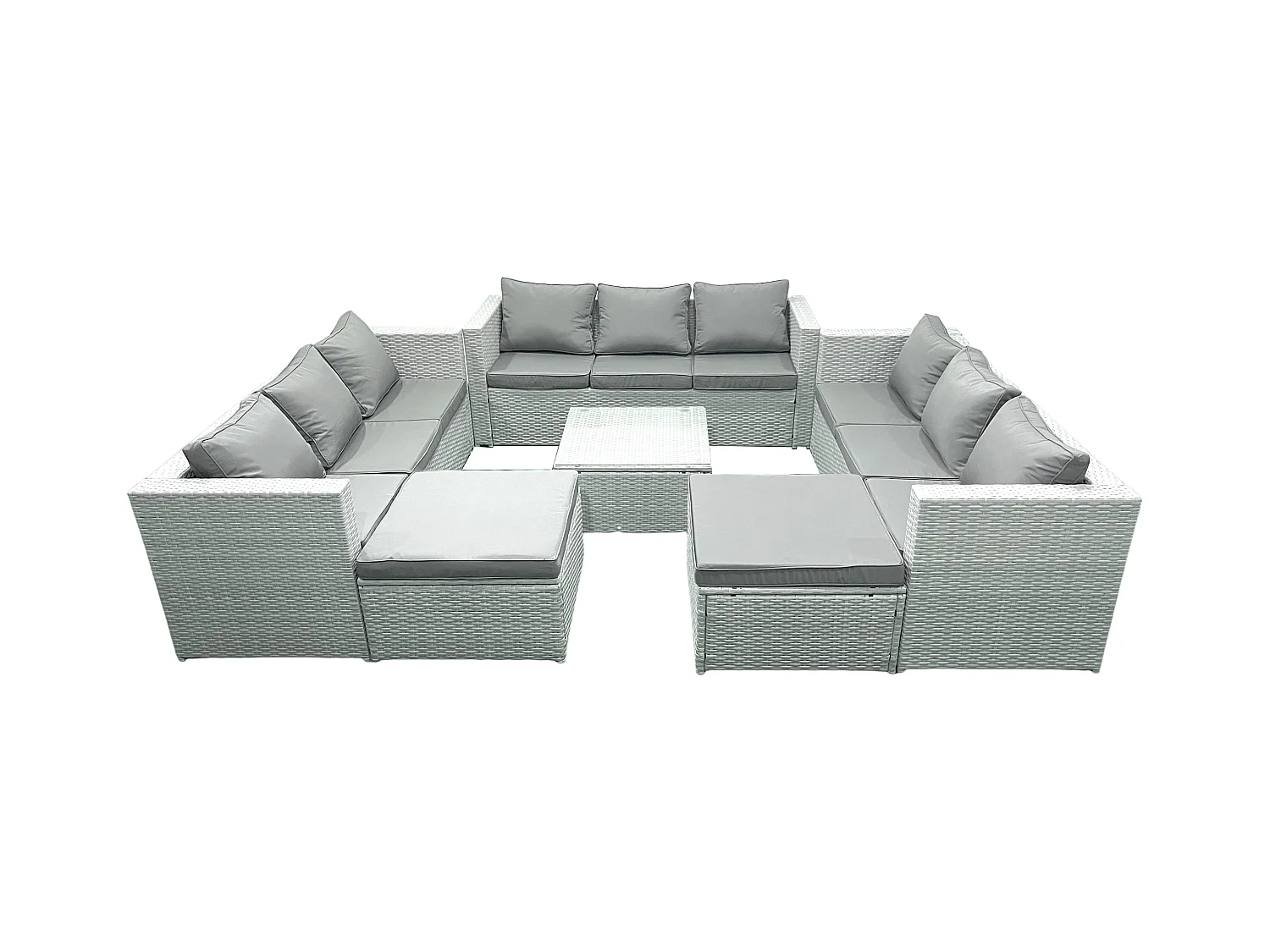 Ensemble de meubles de jardin en rotin 11 places avec Canapé 2 Grand tabourets Gris clair mixte