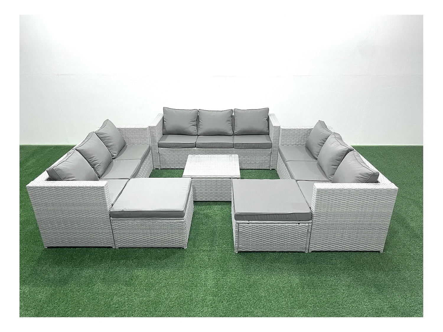 Ensemble de meubles de jardin en rotin 11 places avec Canapé 2 Grand tabourets Gris clair mixte