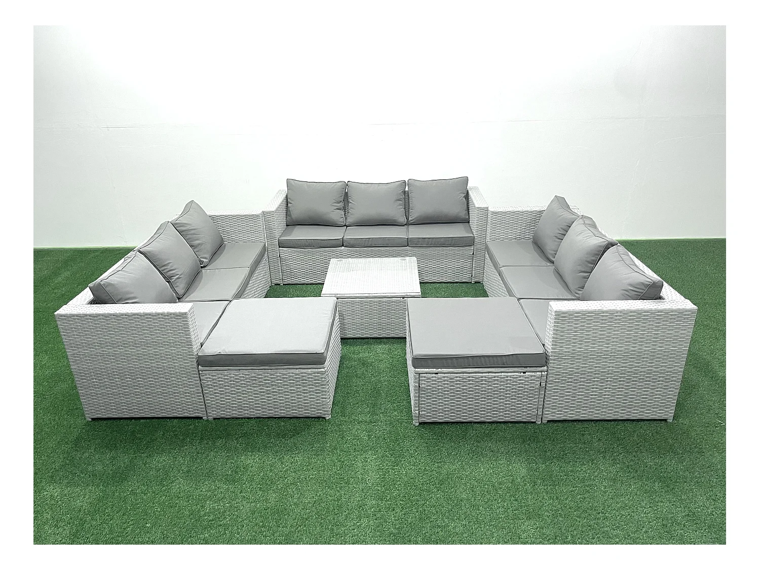 Ensemble de meubles de jardin en rotin 11 places avec Canapé 2 Grand tabourets Gris clair mixte