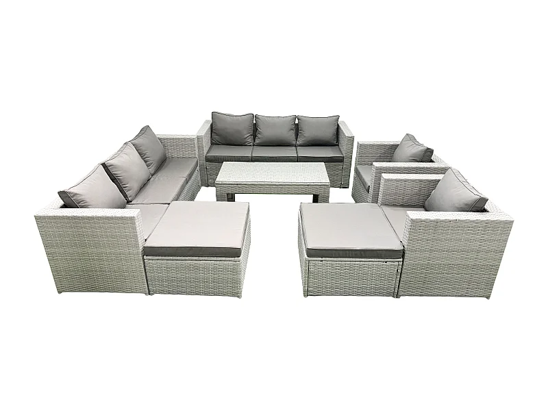 Ensembles de meubles d'extérieur avec 2 Fauteuil Table basse oblongue 2 Grand tabourets Gris clair mixte