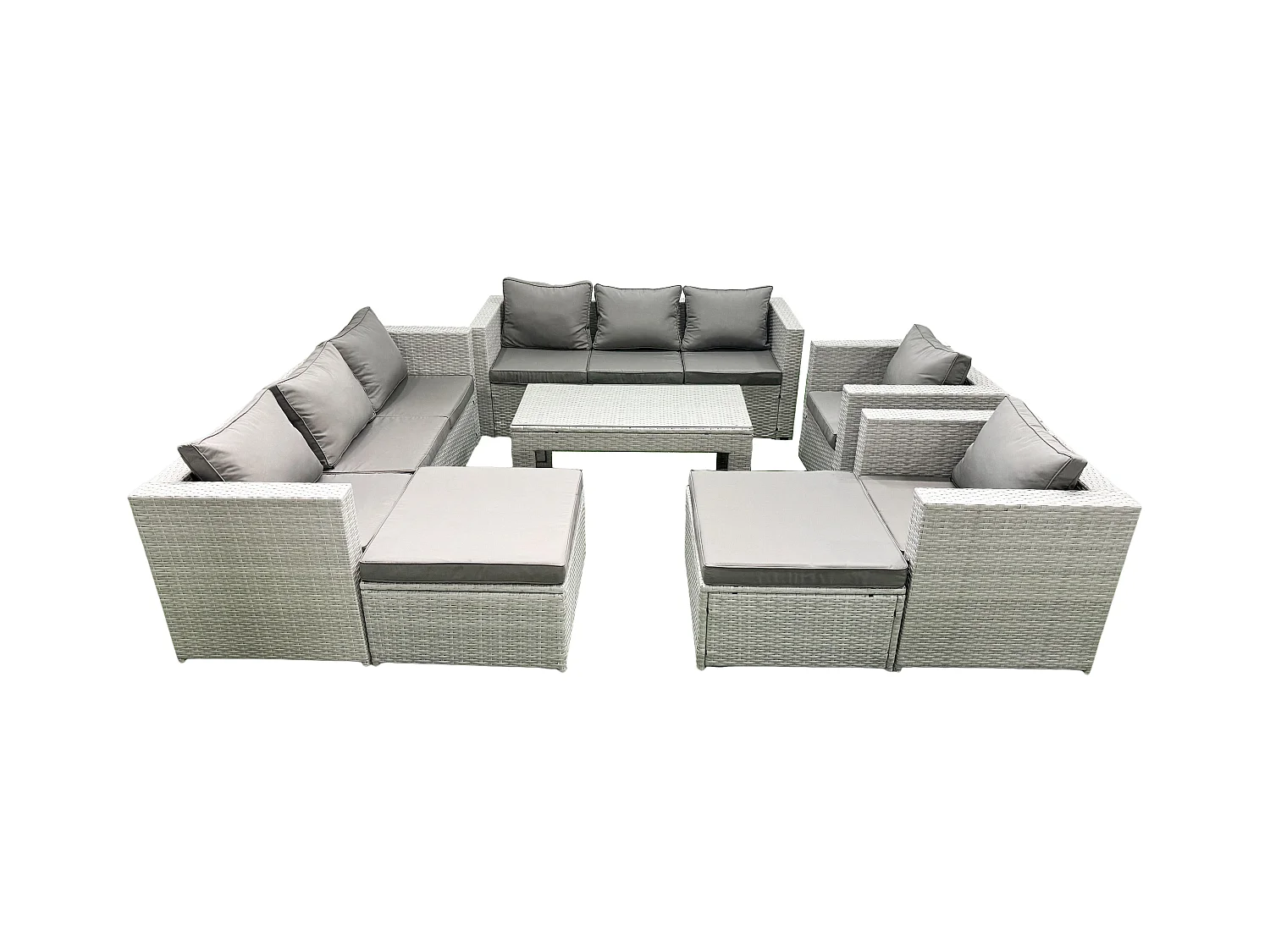 Gartenmöbelset Polyrattan mit 2 Sesseln Rechteckiger Couchtisch 2 hohen Hockern Hellgrau gemischt