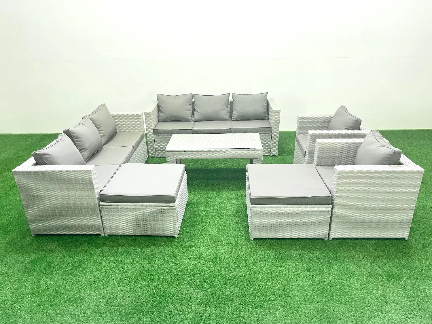 Ensembles de meubles d'extérieur avec 2 Fauteuil Table basse oblongue 2 Grand tabourets Gris clair mixte