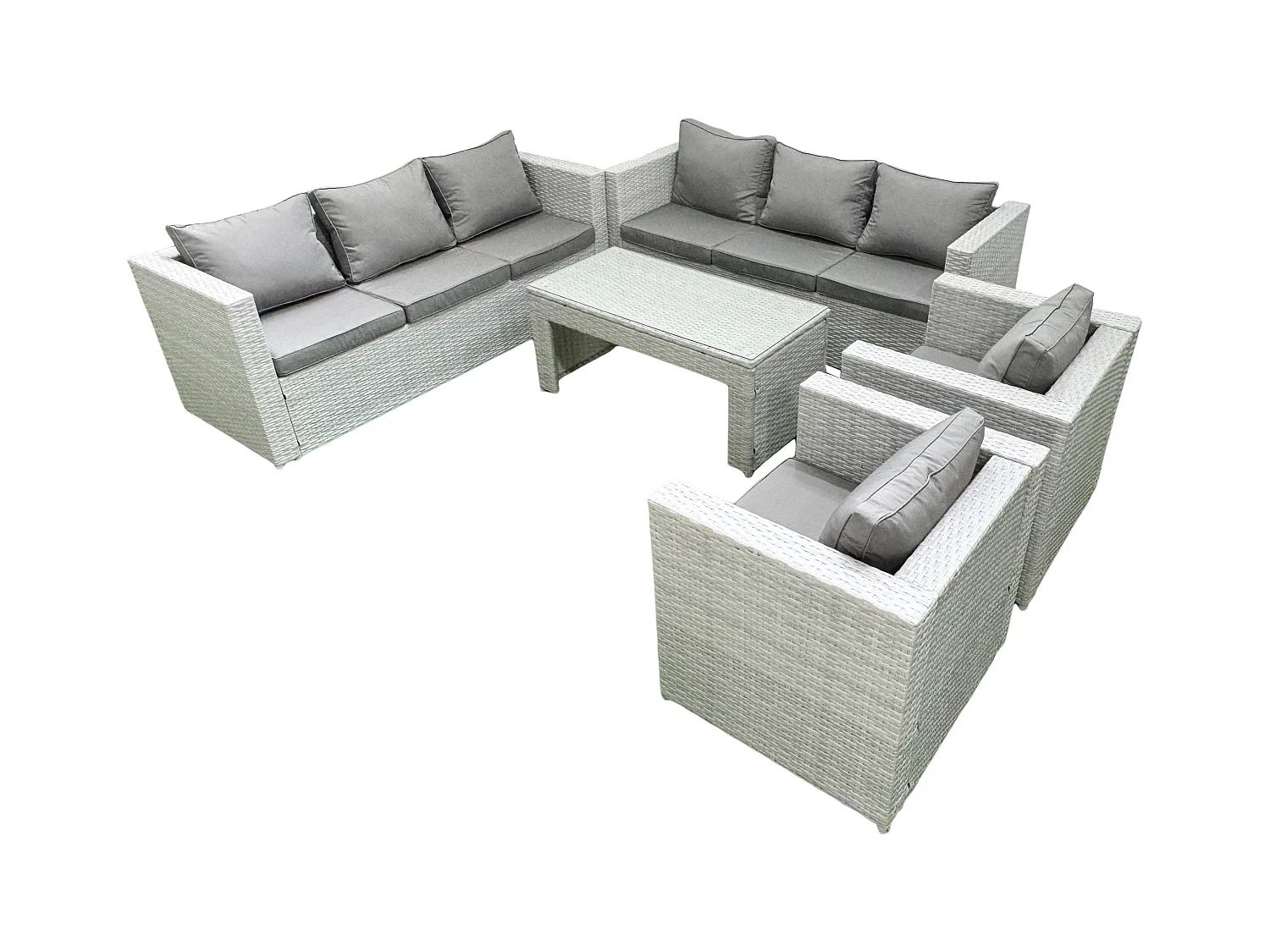 Gartenmöbelset Polyrattan mit 2 Sesseln Rechteckiger Couchtisch Hellgrau gemischt