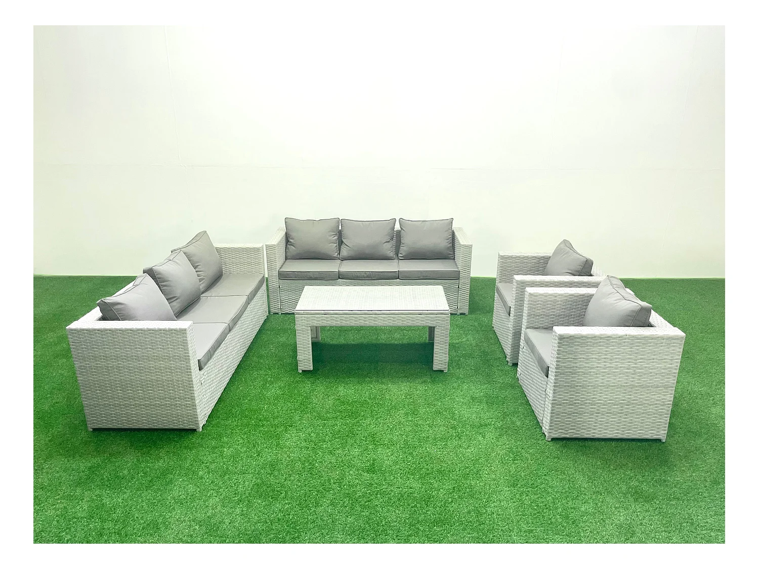 Gartenmöbelset Polyrattan mit 2 Sesseln Rechteckiger Couchtisch Hellgrau gemischt