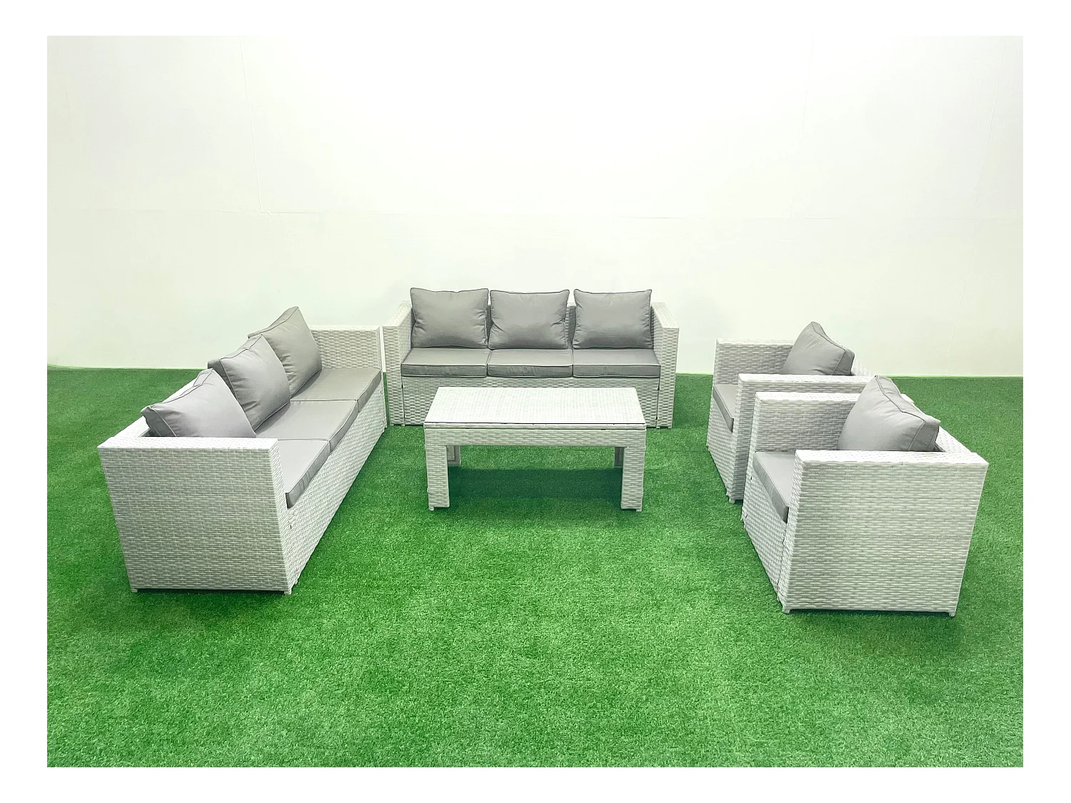 Gartenmöbelset Polyrattan mit 2 Sesseln Rechteckiger Couchtisch Hellgrau gemischt