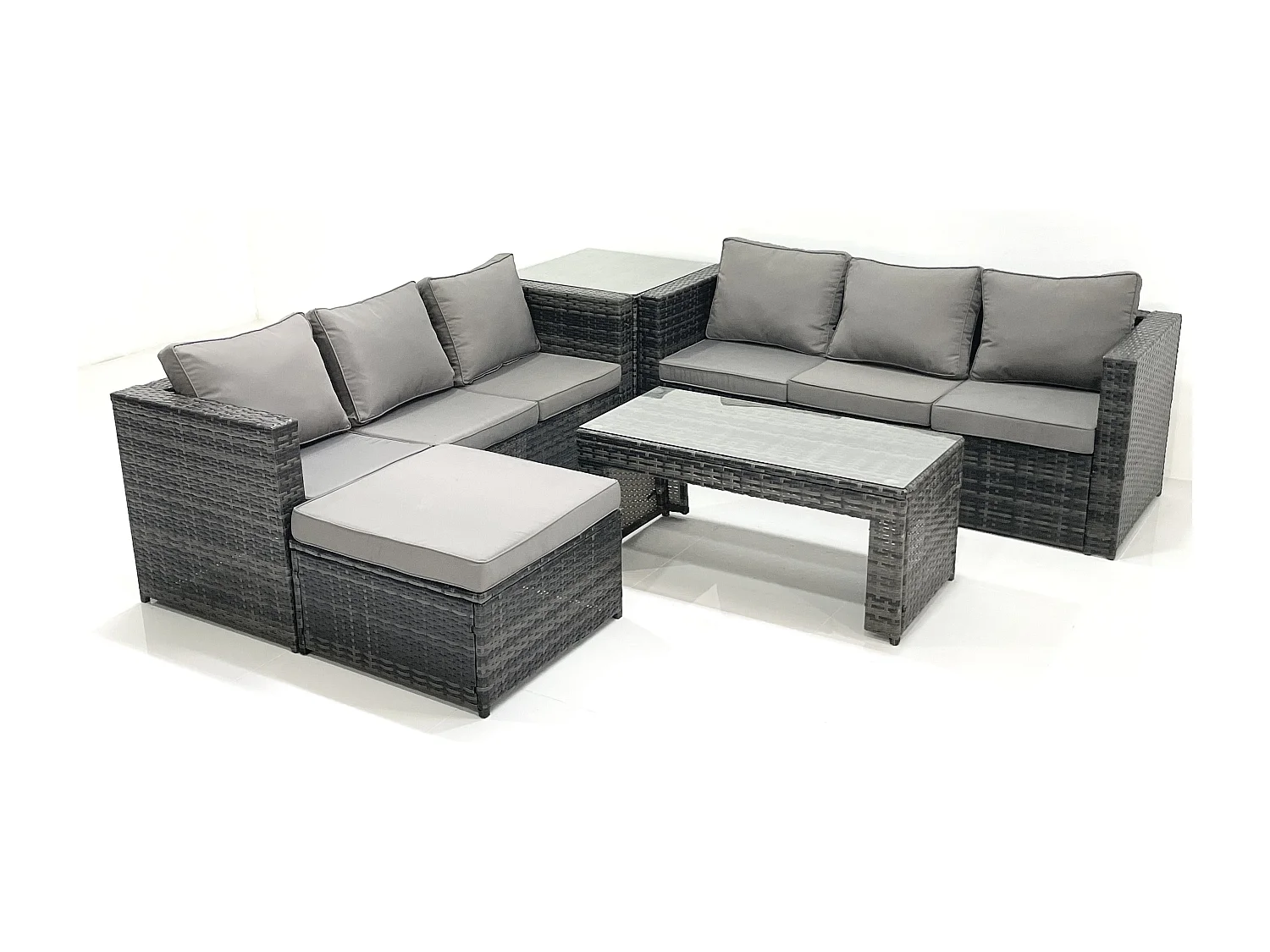 Salon de Jardin Extérieur avec Canapé Table basse Grand tabouret Table d'appoint Gris foncé mixte