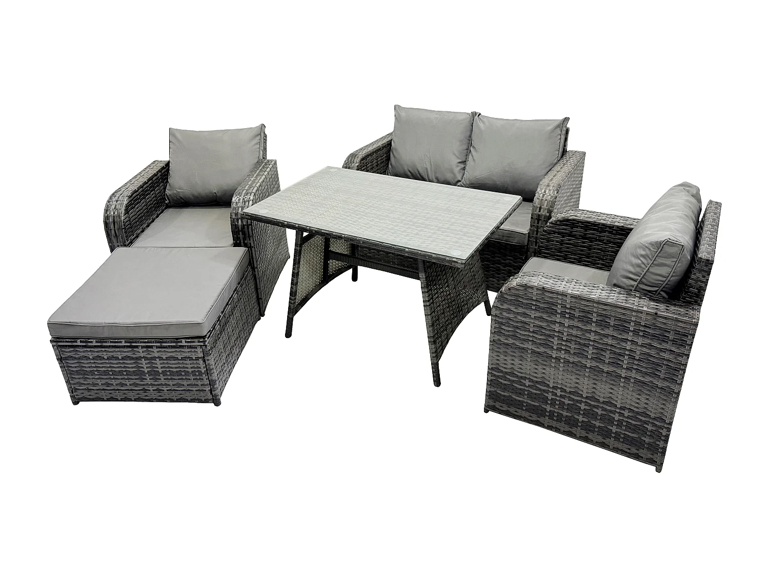 Salon de jardin Fauteuil Canapé 2 places Table à manger rectangulaire Grand tabouret