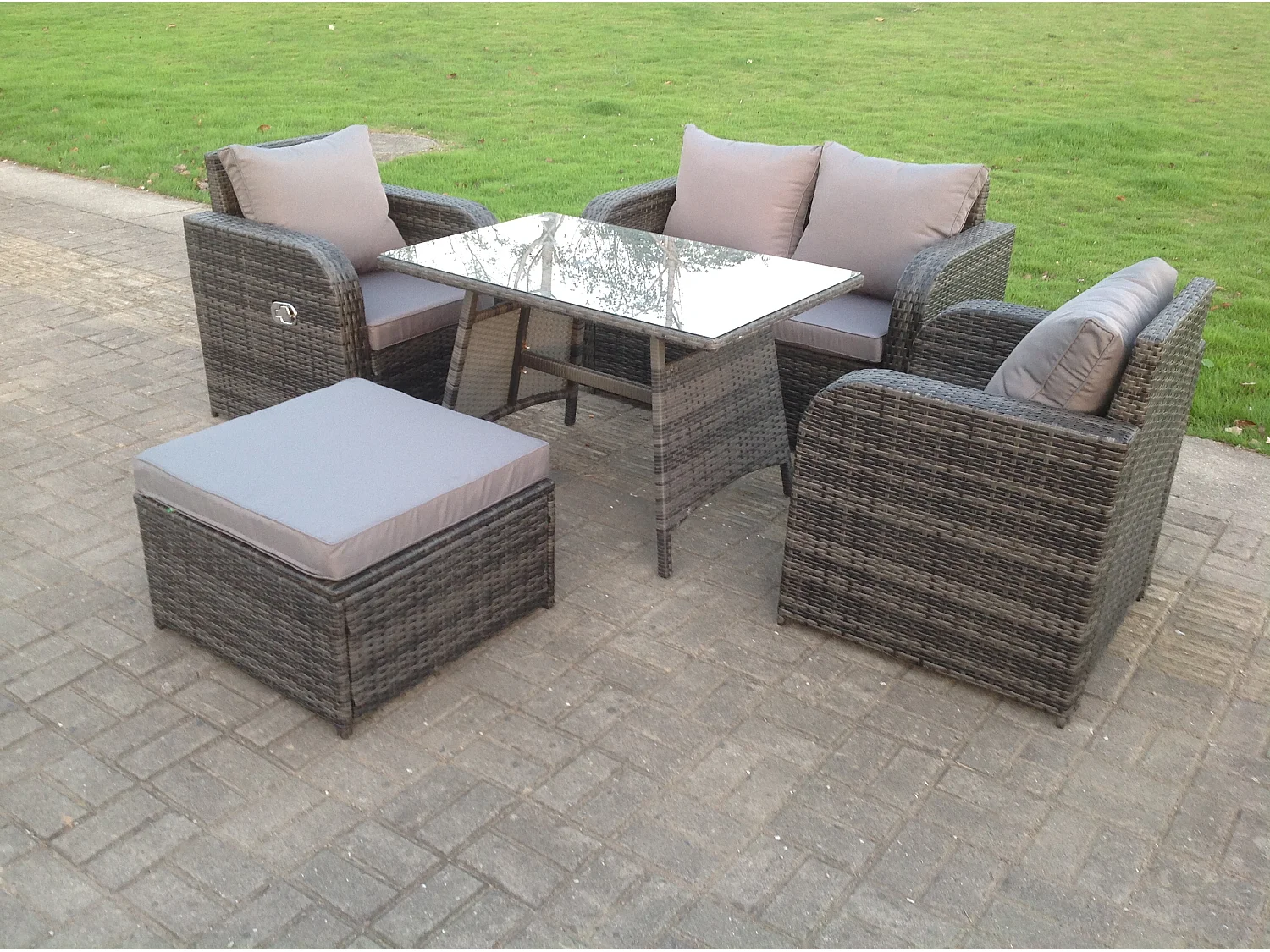 Salon de jardin Fauteuil Canapé 2 places Table à manger rectangulaire Grand tabouret