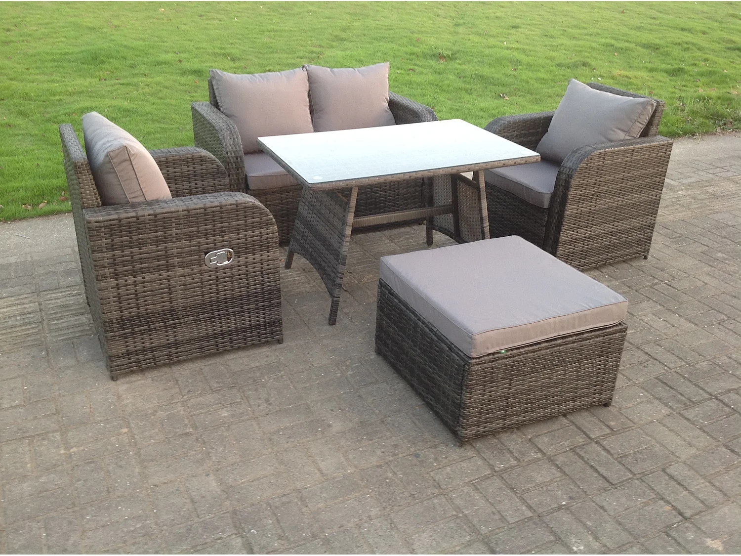 Salon de jardin Fauteuil Canapé 2 places Table à manger rectangulaire Grand tabouret