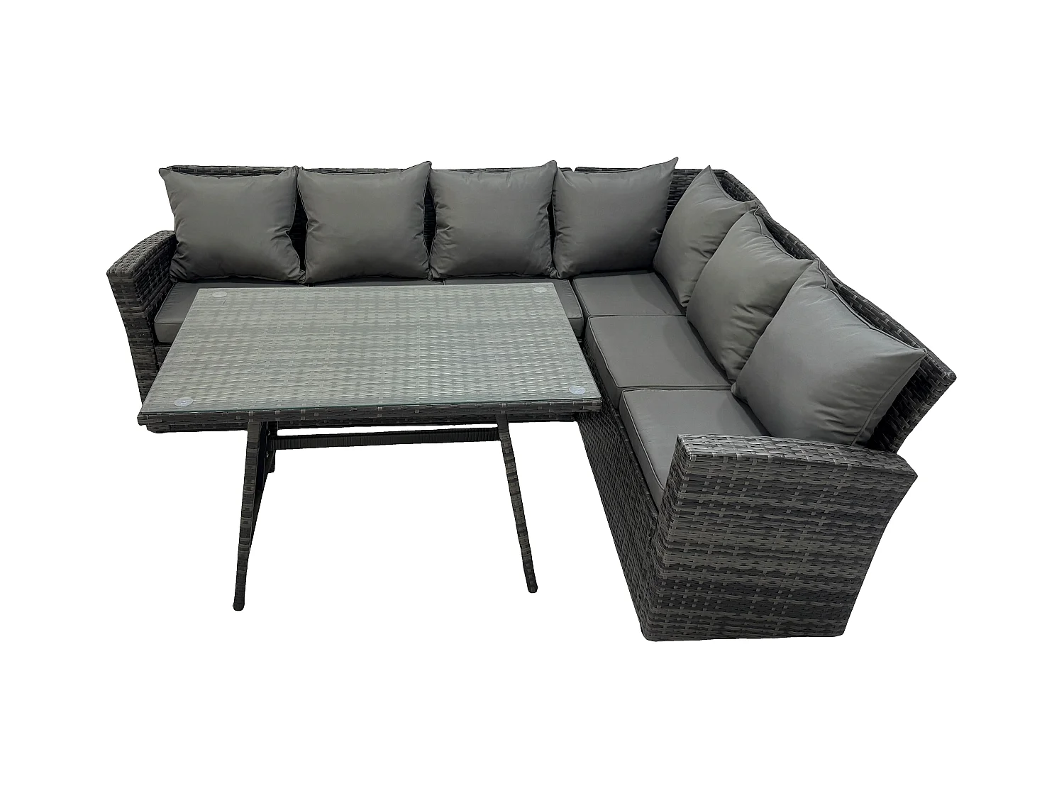 Garten Lounge Set Polyrattan Gartenmöbel Set Rechteckiger Esstisch mit Temper Glass Dunkelgrau Gemischt
