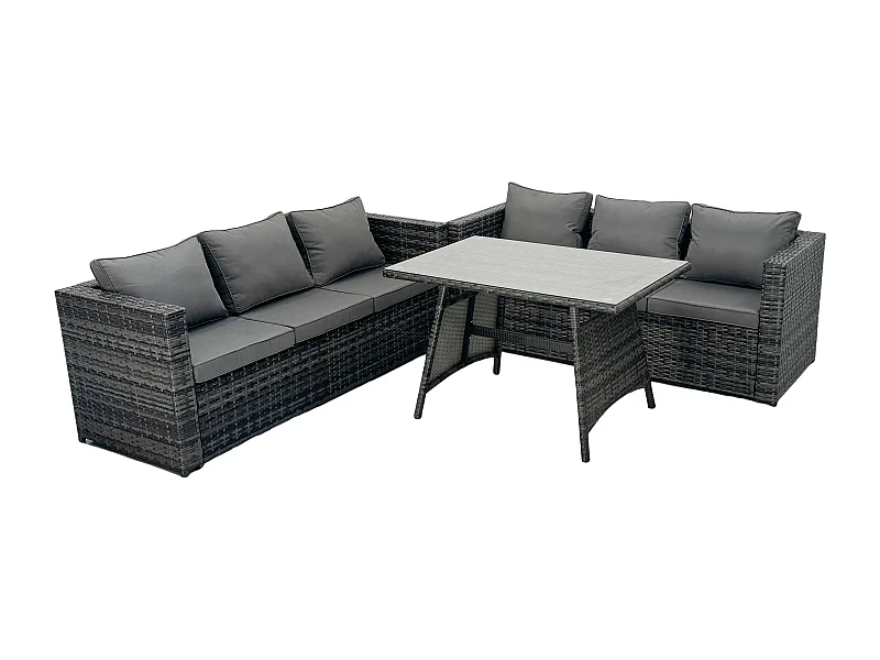 Polyrattan Garten Esstisch Set Gartenmöbel Sofa mit Patio Dunkelgrau Gemischt