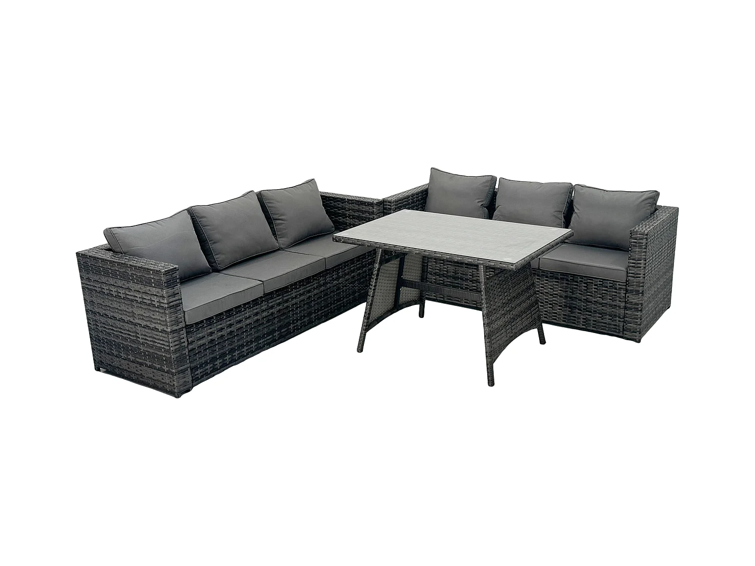 Polyrattan Garten Esstisch Set Gartenmöbel Sofa mit Patio Dunkelgrau Gemischt