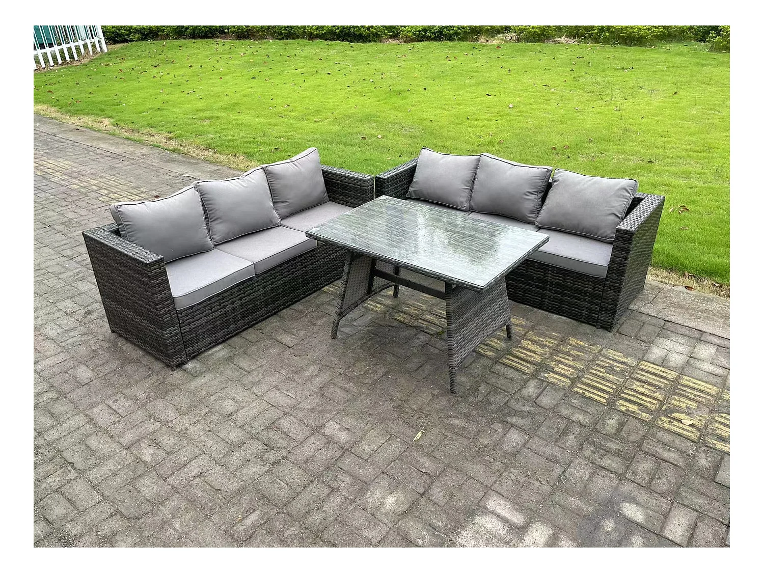 Polyrattan Garten Esstisch Set Gartenmöbel Sofa mit Patio Dunkelgrau Gemischt