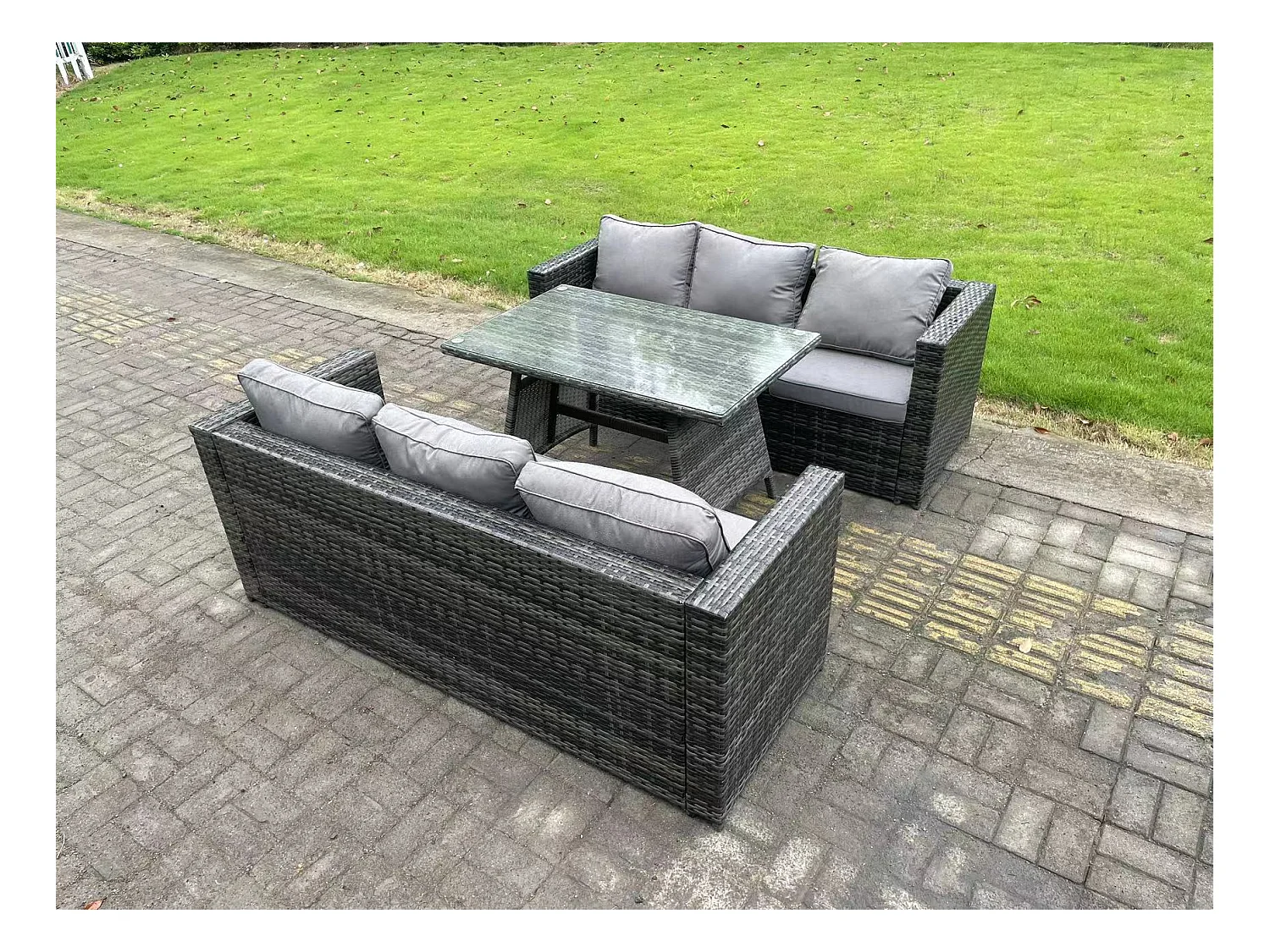 Polyrattan Garten Esstisch Set Gartenmöbel Sofa mit Patio Dunkelgrau Gemischt