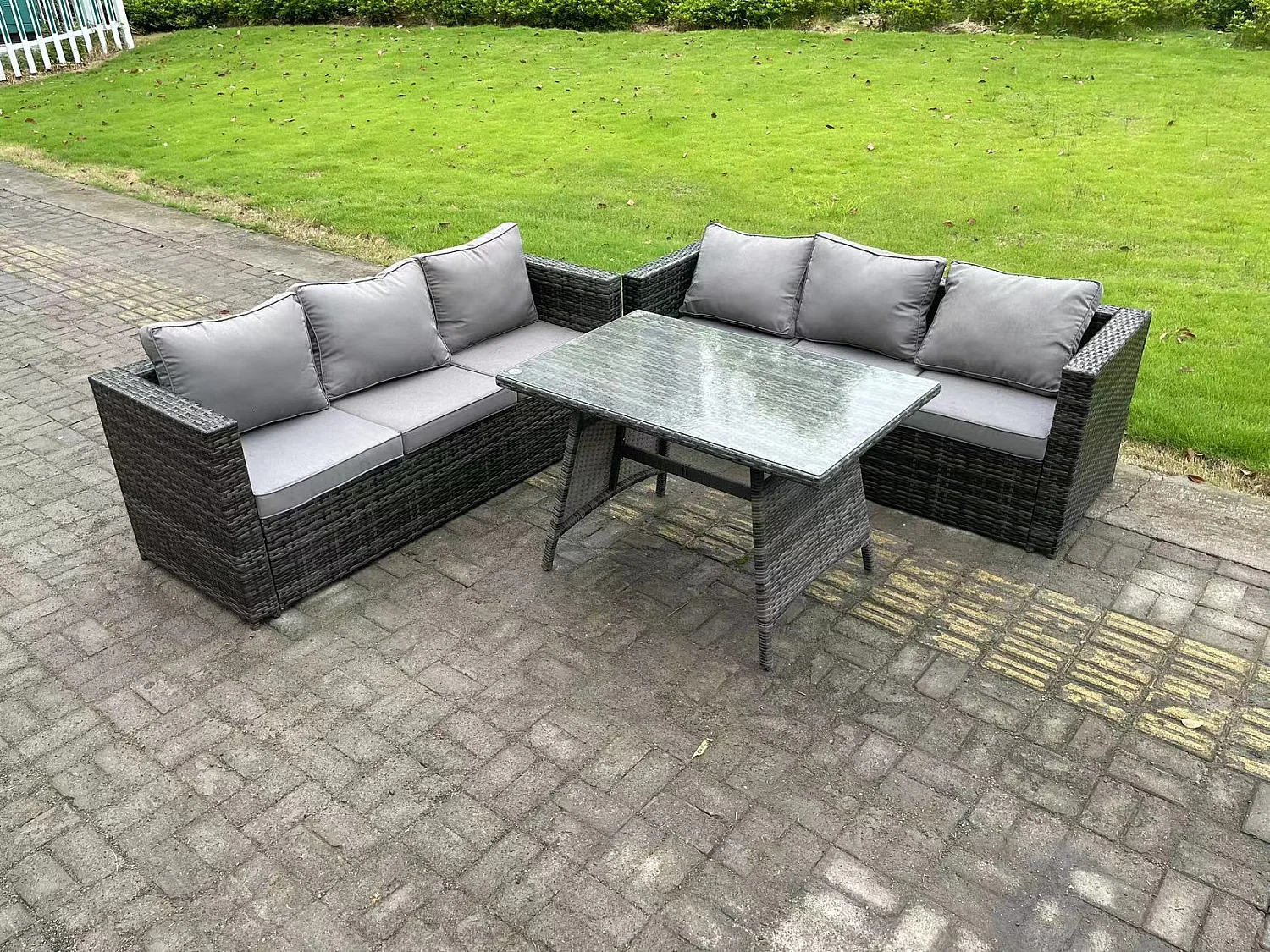 Ensemble de canapé en rotin extérieur avec Patio Table à manger Gris foncé mixte