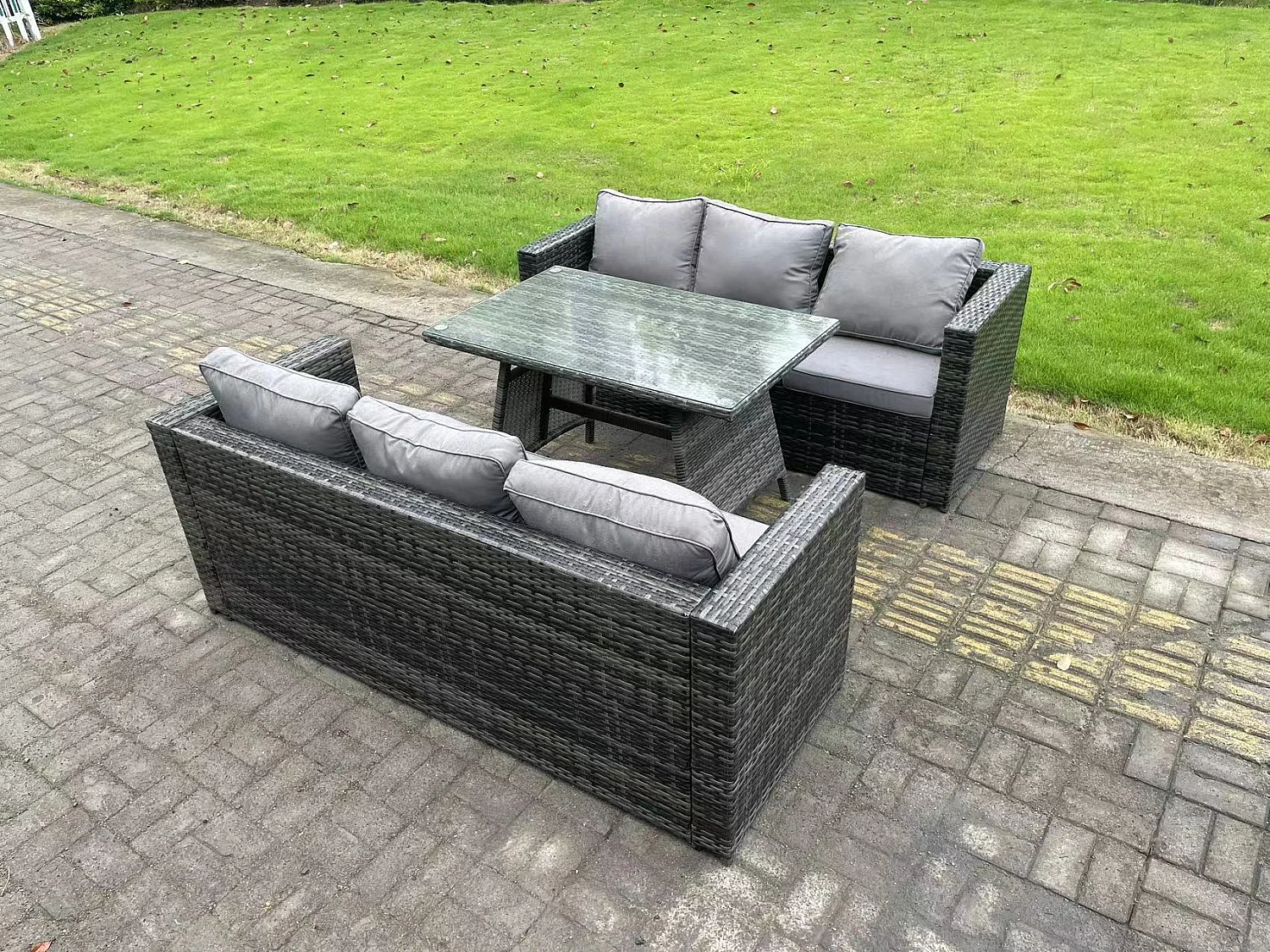 Ensemble de canapé en rotin extérieur avec Patio Table à manger Gris foncé mixte