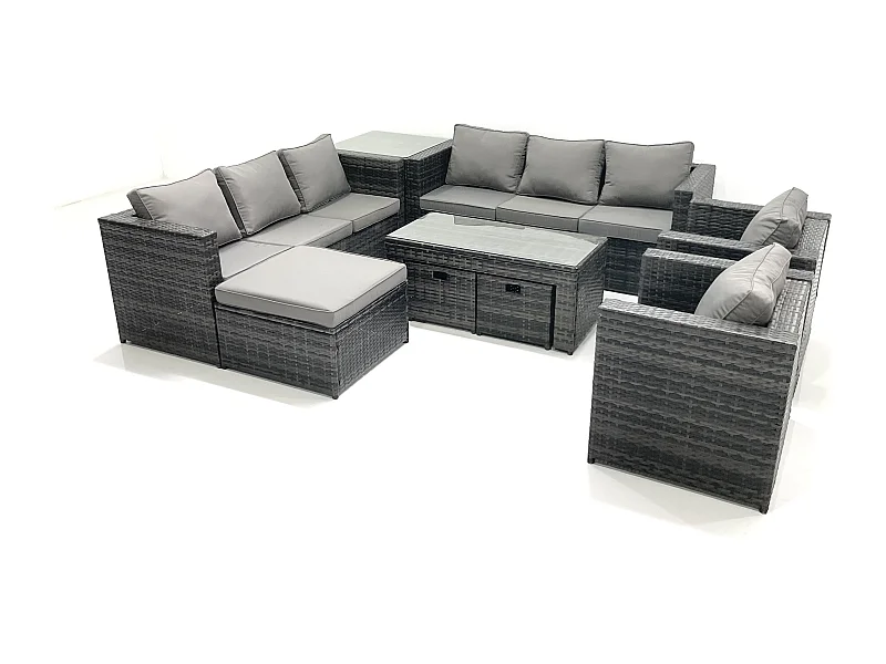 Polyrattan Gartenmöbel set mit Couchtisch Sessel Beistelltisch 3 Hockern Dunkelgrau Gemischt