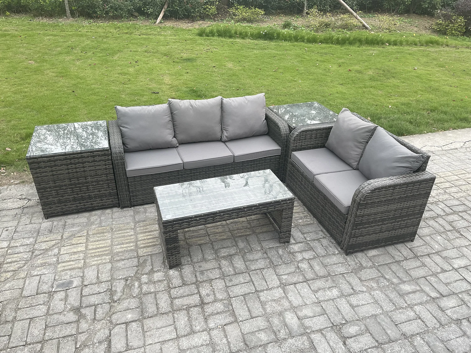 Ensemble de Meubles de Jardin avec Table basse rectangulaire Chaise inclinable 2 Tables d'appoint
