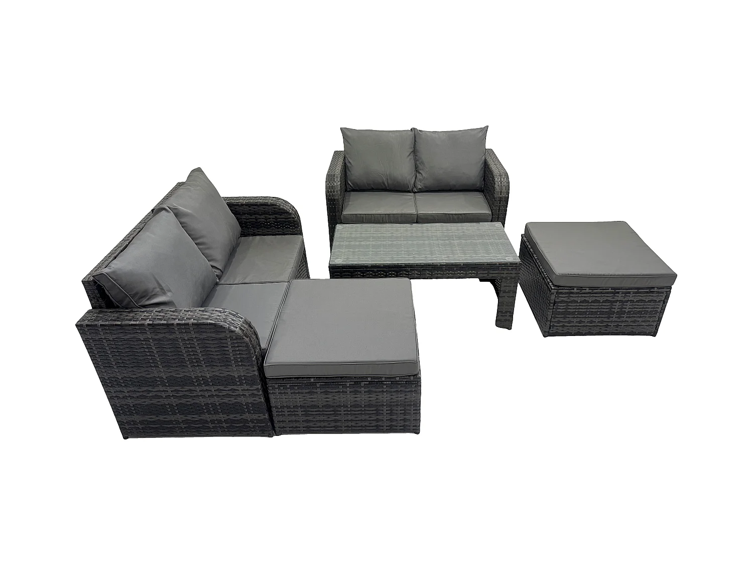 Dossier haut Salon de jardin avec Canapé d'amour Table basse rectangulaire 2 Grand tabourets Gris foncé mixte