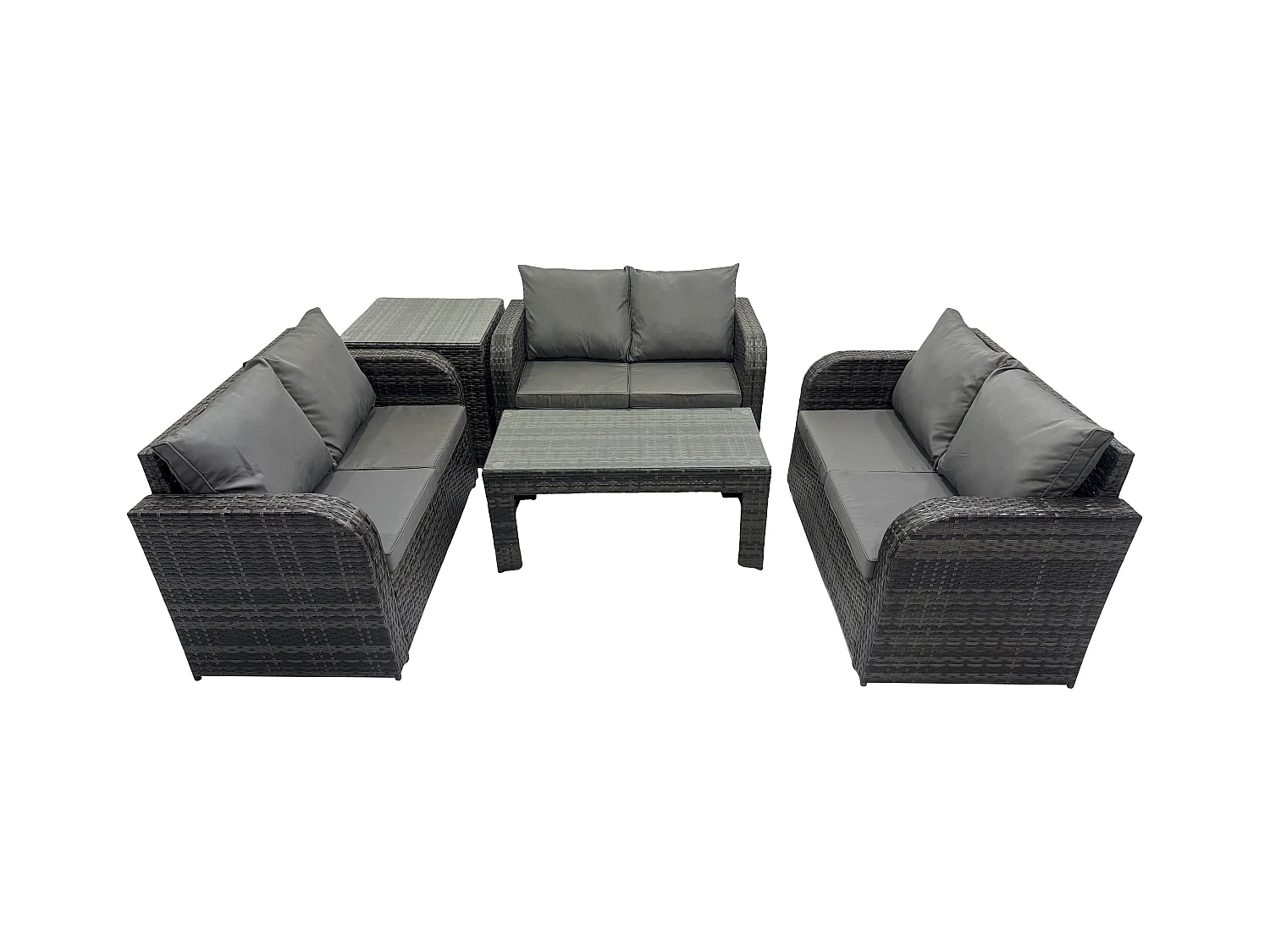 Polyrattan Gartenmöbel Set 6-Sitzer Patio Sofa Set mit Couchtisch Loveseat Sofa Beistelltisch Dunkelgrau Gemischt