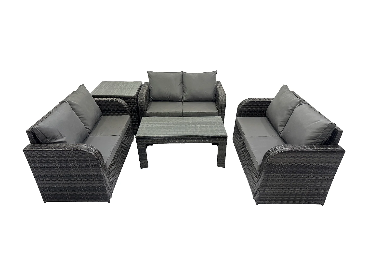Polyrattan Gartenmöbel Set 6-Sitzer Patio Sofa Set mit Couchtisch Loveseat Sofa Beistelltisch Dunkelgrau Gemischt