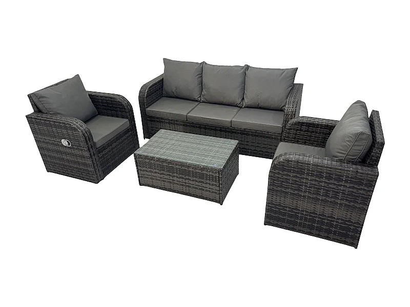 Polyrattan Gartenmöbelset 5-Sitzer Garten Lounge Set mit Rechteckiger Couchtisch Dunkelgrau Gemischt