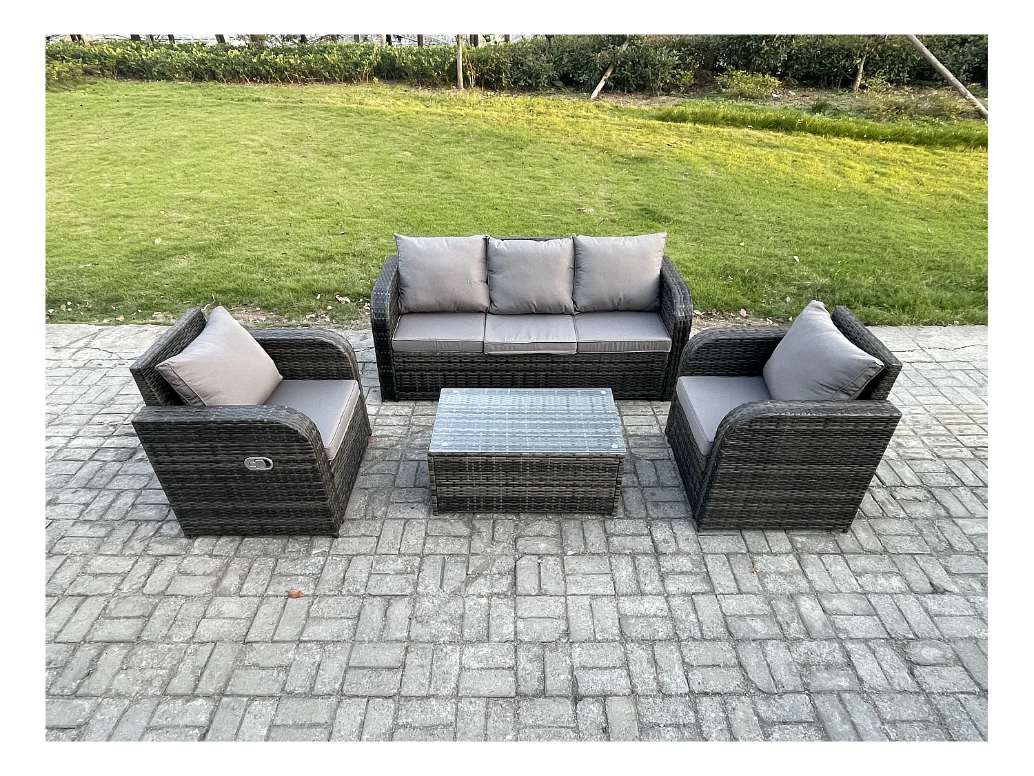 Salon de jardin exterieur 5 places Ensemble de canapés en rotin avec Table basse rectangulaire Gris foncé mixte