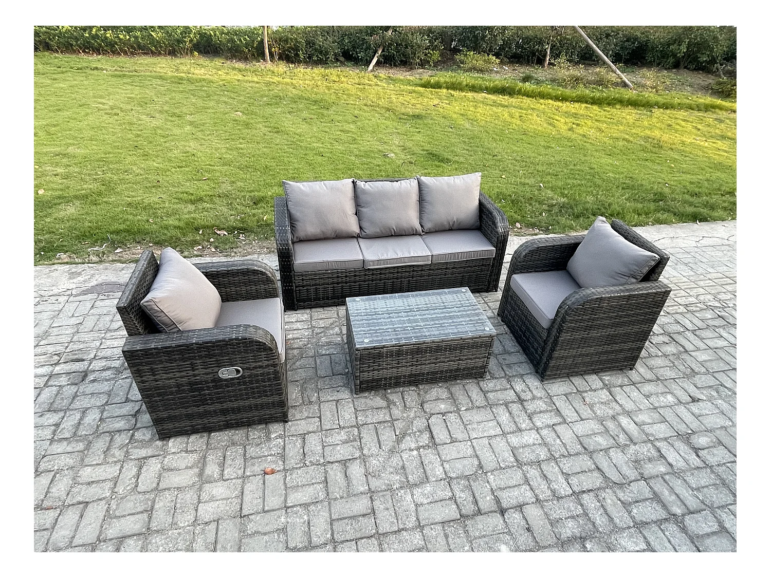 Salon de jardin exterieur 5 places Ensemble de canapés en rotin avec Table basse rectangulaire Gris foncé mixte