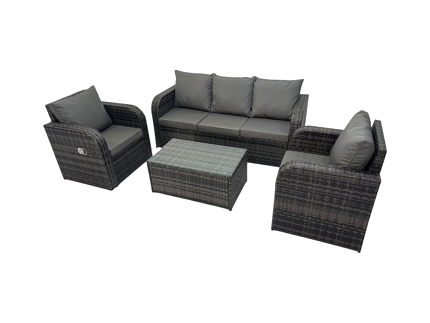 Polyrattan Gartenmöbelset 5-Sitzer Garten Lounge Set mit Rechteckiger Couchtisch Dunkelgrau Gemischt