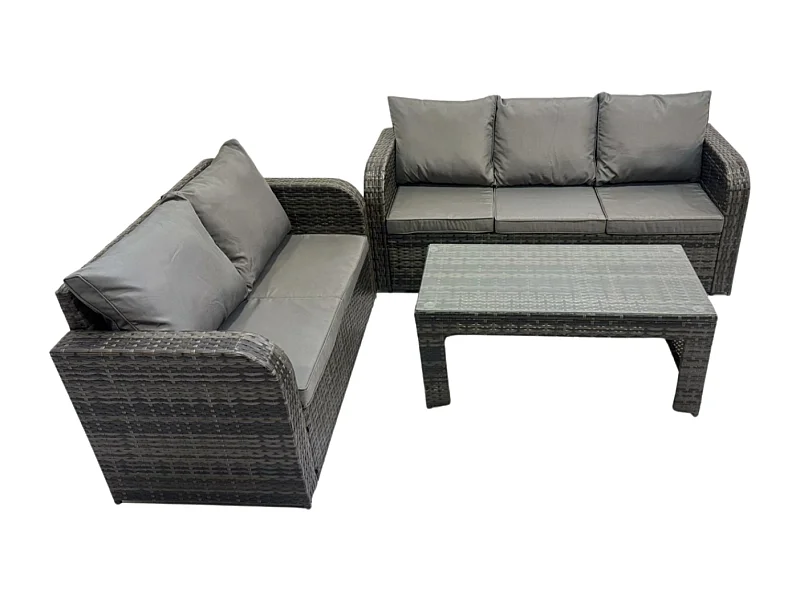 Polyrattan Gartenmöbelset Garten Lounge Set mit Rechteckiger Couchtisch Dunkelgrau Gemischt