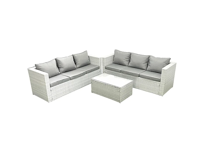 Garten Polyrattanmöbel Set 6-Sitzer Rattan Garten Sofa Set Hellgrau gemischt