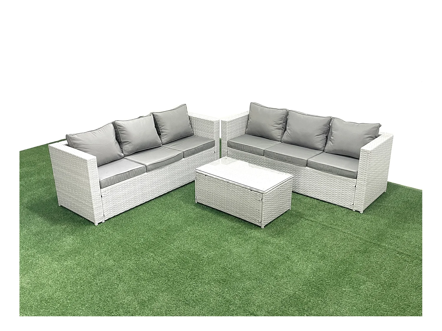 Garten Polyrattanmöbel Set 6-Sitzer Rattan Garten Sofa Set Hellgrau gemischt