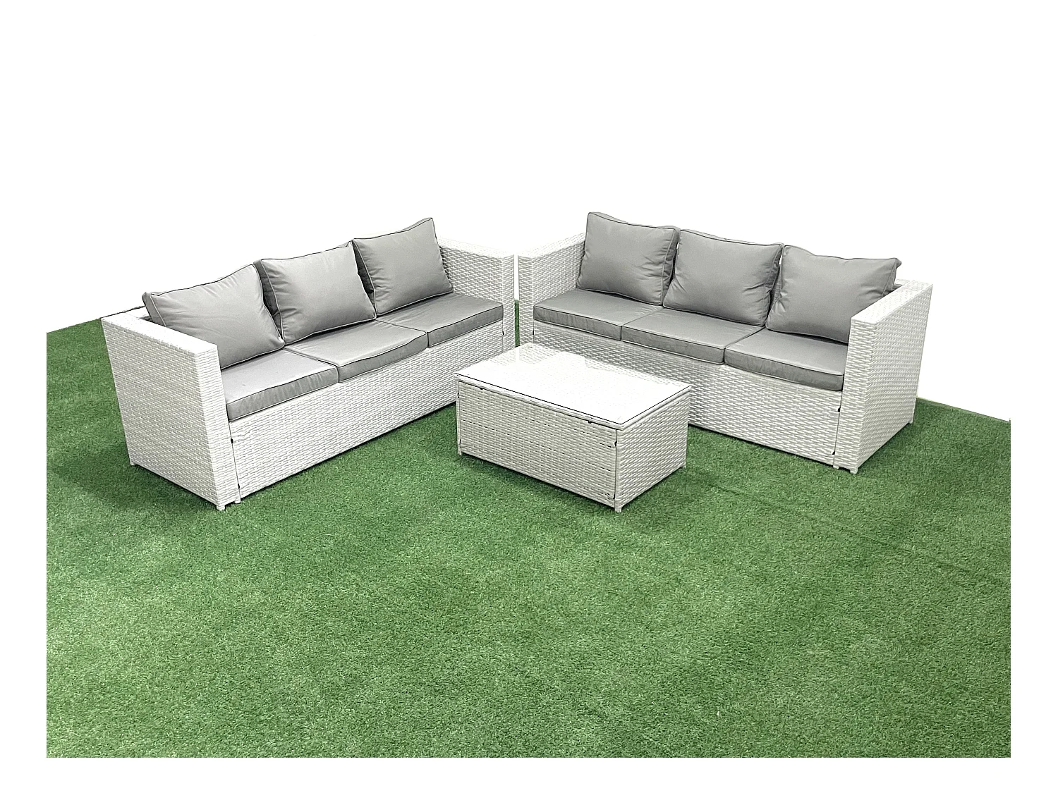 Garten Polyrattanmöbel Set 6-Sitzer Rattan Garten Sofa Set Hellgrau gemischt