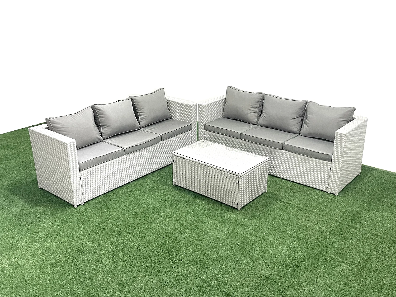 Garten Polyrattanmöbel Set 6-Sitzer Rattan Garten Sofa Set Hellgrau gemischt