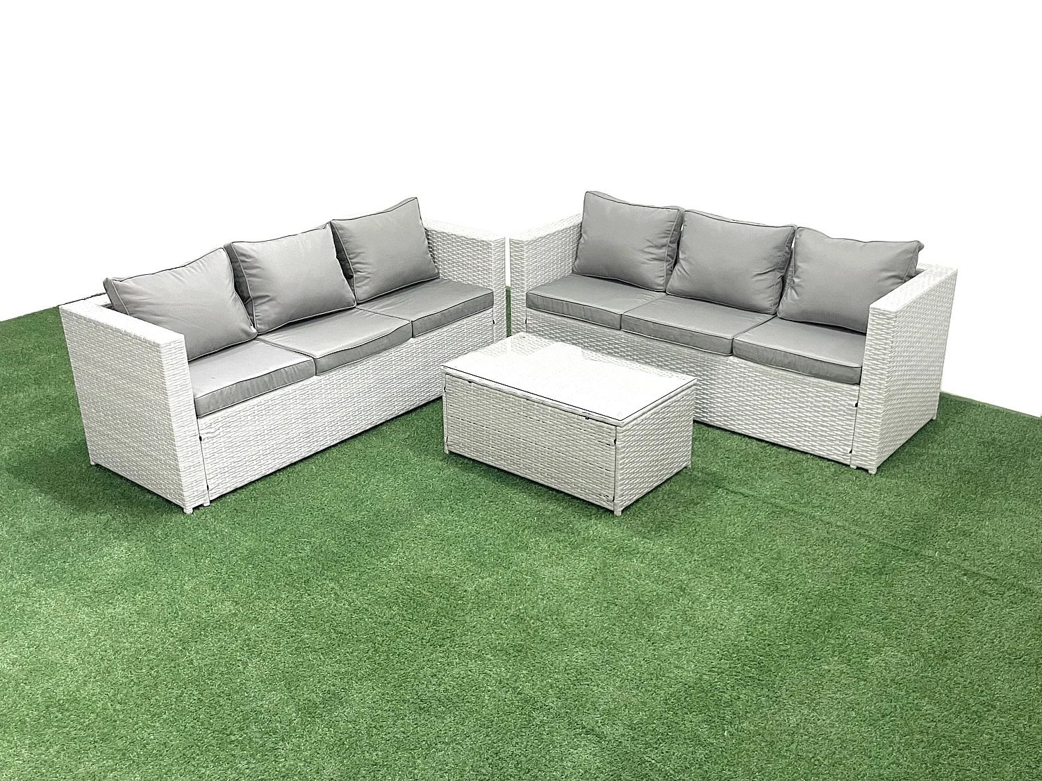 Garten Polyrattanmöbel Set 6-Sitzer Rattan Garten Sofa Set Hellgrau gemischt