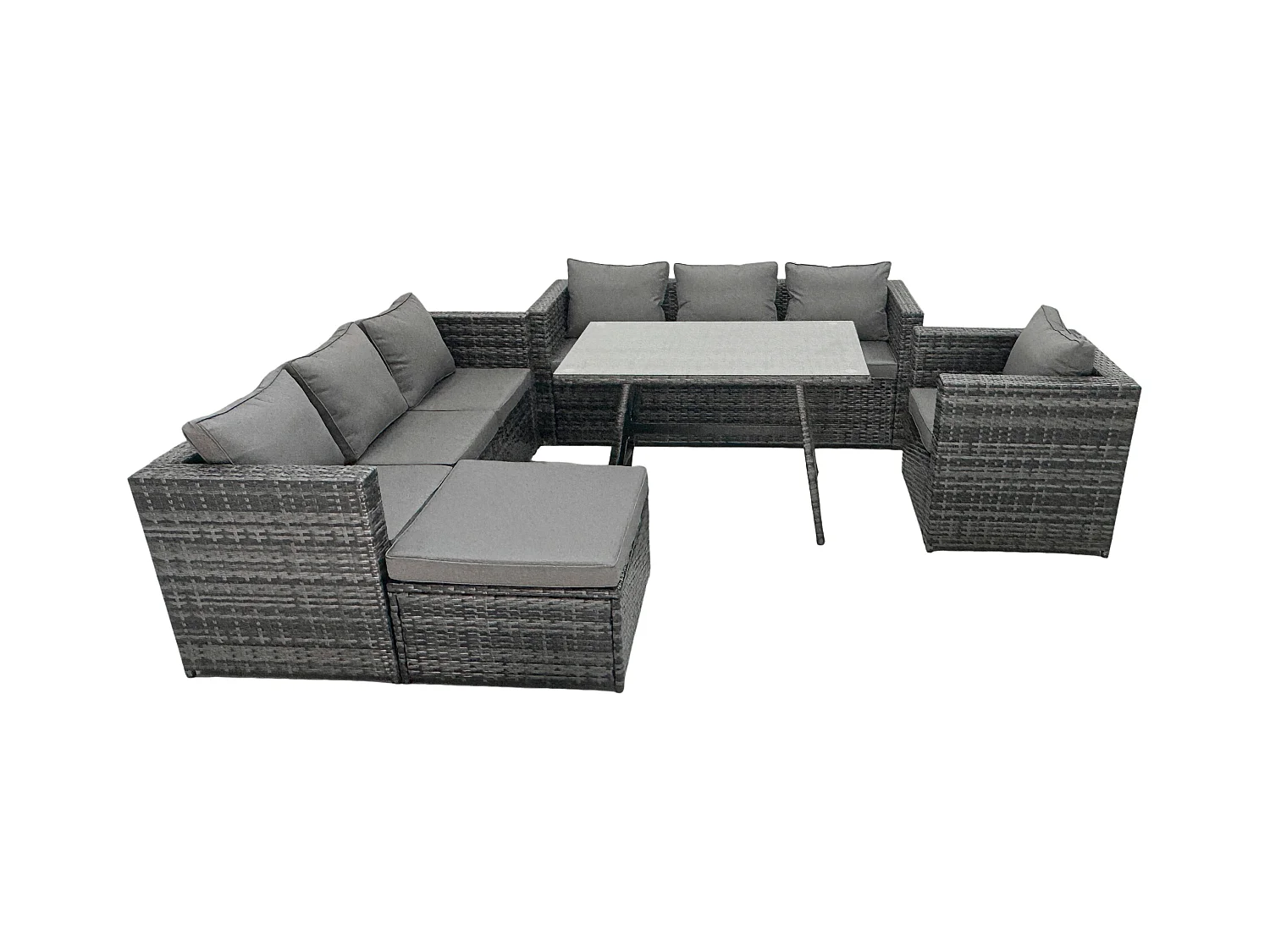 8-Sitzer Lounge Rattan Sofa Esstisch Set mit Sessel Gartenmöbel Outdoor