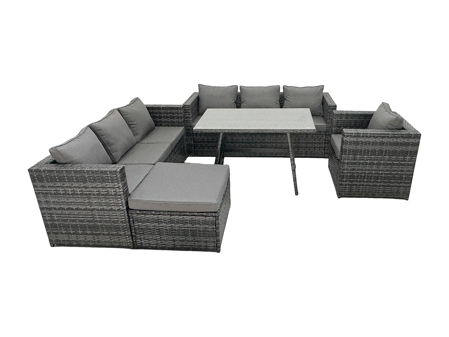 8-Sitzer Lounge Rattan Sofa Esstisch Set mit Sessel Gartenmöbel Outdoor