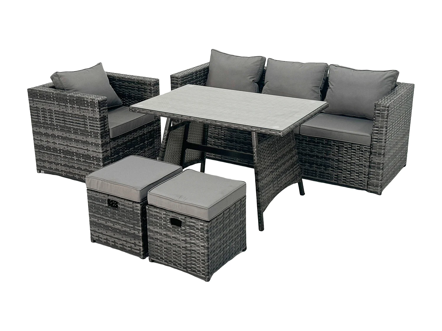 8-Sitzer Lounge Rattan Sofa Esstisch Set mit Sessel Gartenmöbel Outdoor