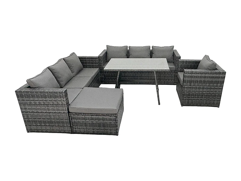8-Sitzer Lounge Rattan Sofa Esstisch Set mit Sessel Gartenmöbel Outdoor