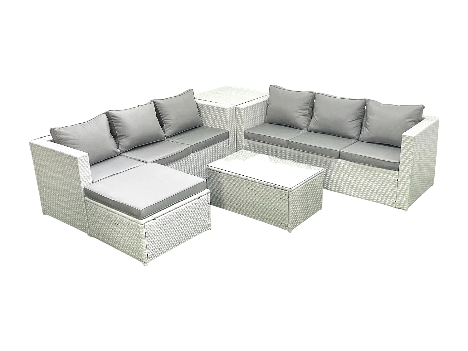 Ensemble de meubles d'extérieur en rotin 7 places avec Grand tabouret Table d'appoint Gris clair mixte