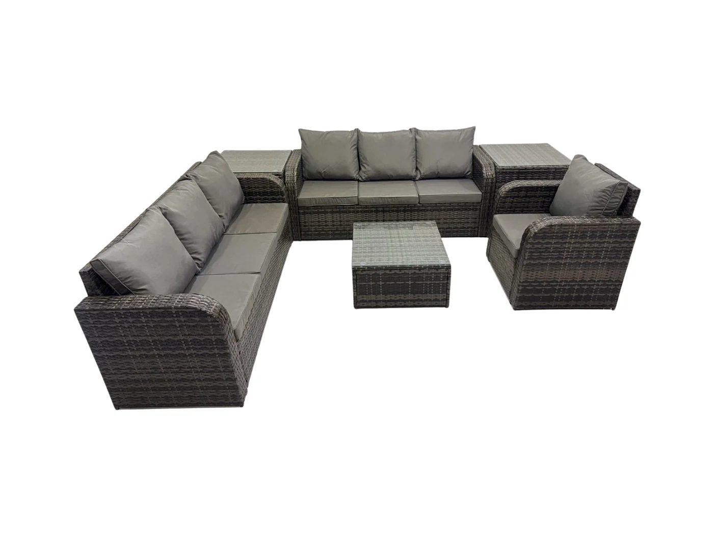 Polyrattan Gartenmöbelset Garten Sofa Couchtisch Set mit Liegestühle 2 Beistelltischen Dunkelgrau Gemischt