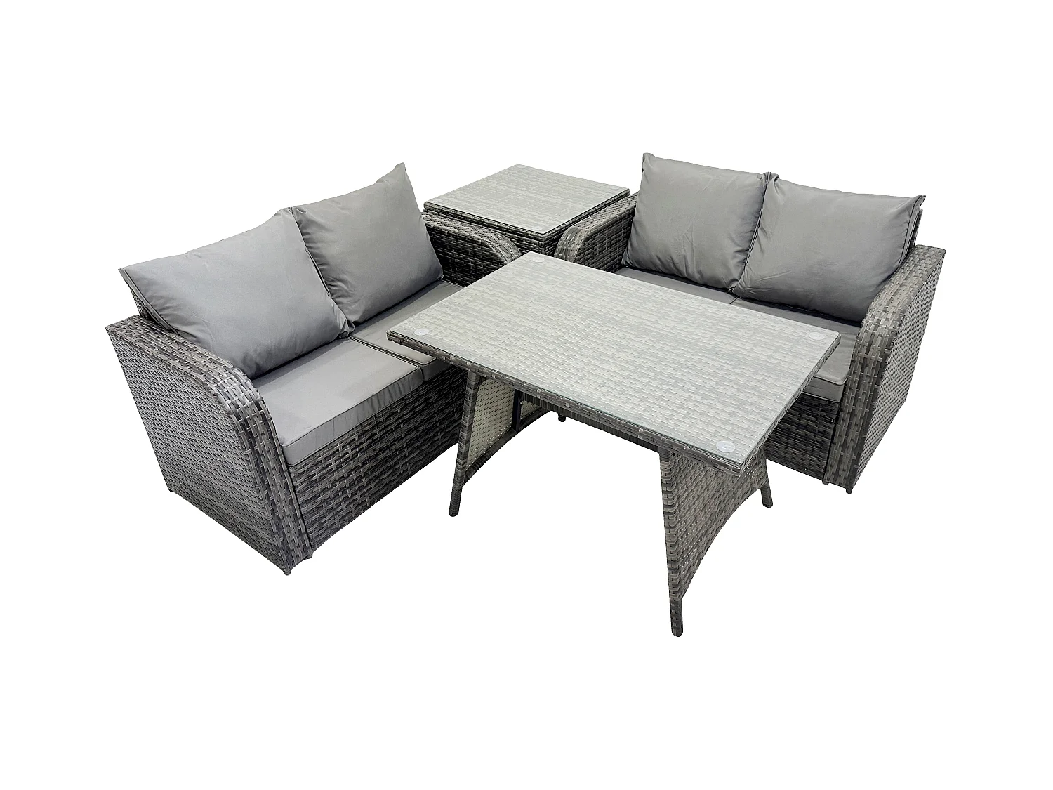 Gartenmöbel-Sets 4 Stücke Polyrattan Möbel Sofa Sets mit Rechteckiger Esstisch Love Sofa Beistelltisch